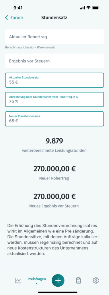 Stundensatz Screen Businesstracker